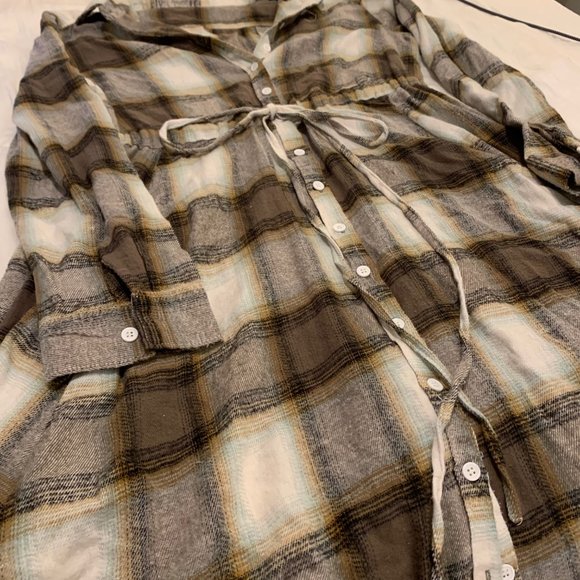 Plaid, Midi Asymmetric Button Down Dress - Picture 3 of 4